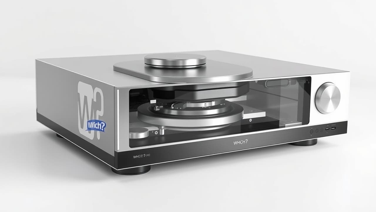 A sleek, minimalist 4K Blu-ray player with a solid metal chassis, emphasizing premium design
