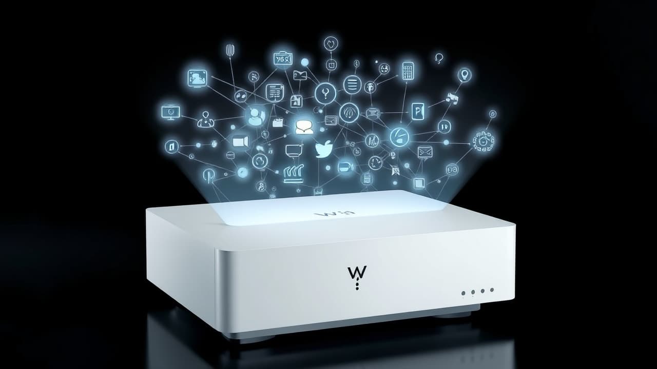 A remote control pointing at a TV screen displaying various streaming app logos