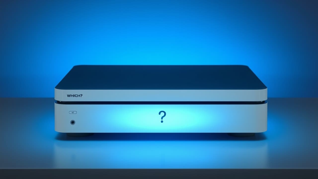 A hand holding a sleek, backlit remote control for a home theater system