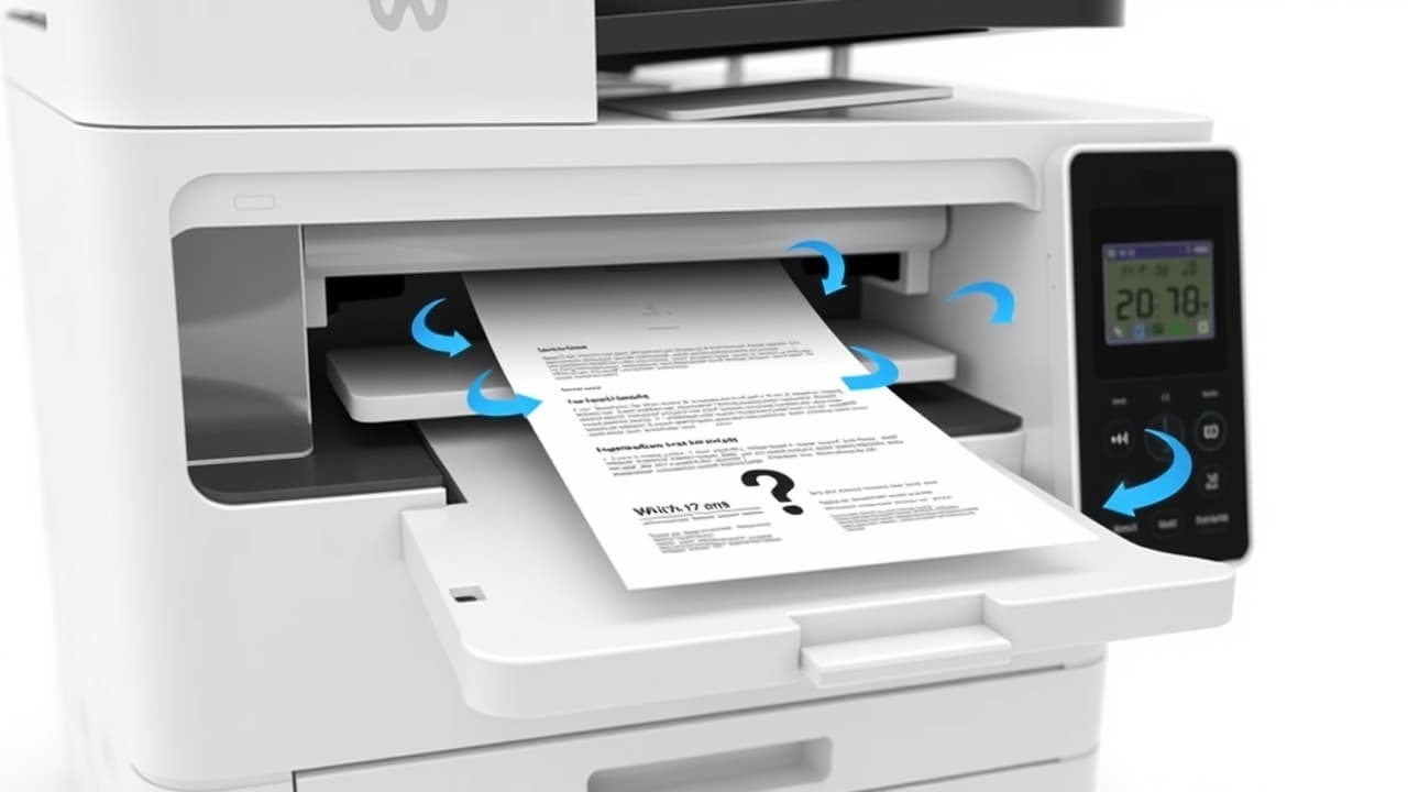 Automatic Document Feeder (ADF) on top of an all-in-one printer, with paper being fed through