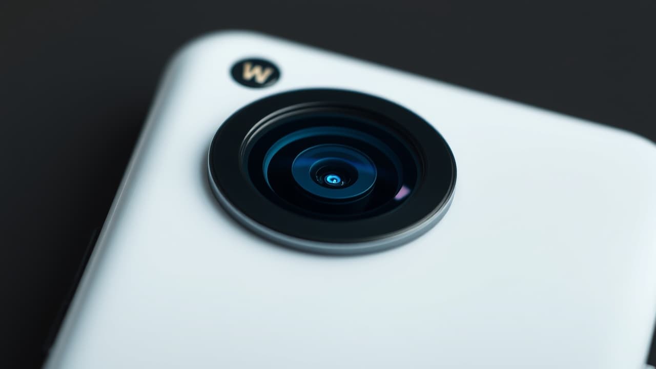 A close-up of a smartphone camera lens array, highlighting multiple lenses and features