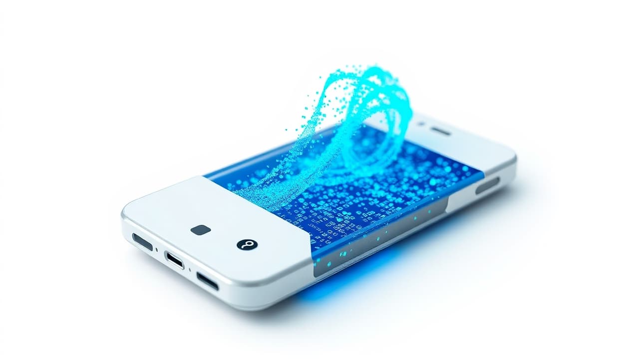 A smartphone screen displaying storage usage, with icons for photos, videos, and apps