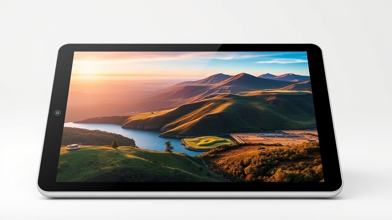 A tablet screen displaying vibrant colors and high resolution, demonstrating display quality