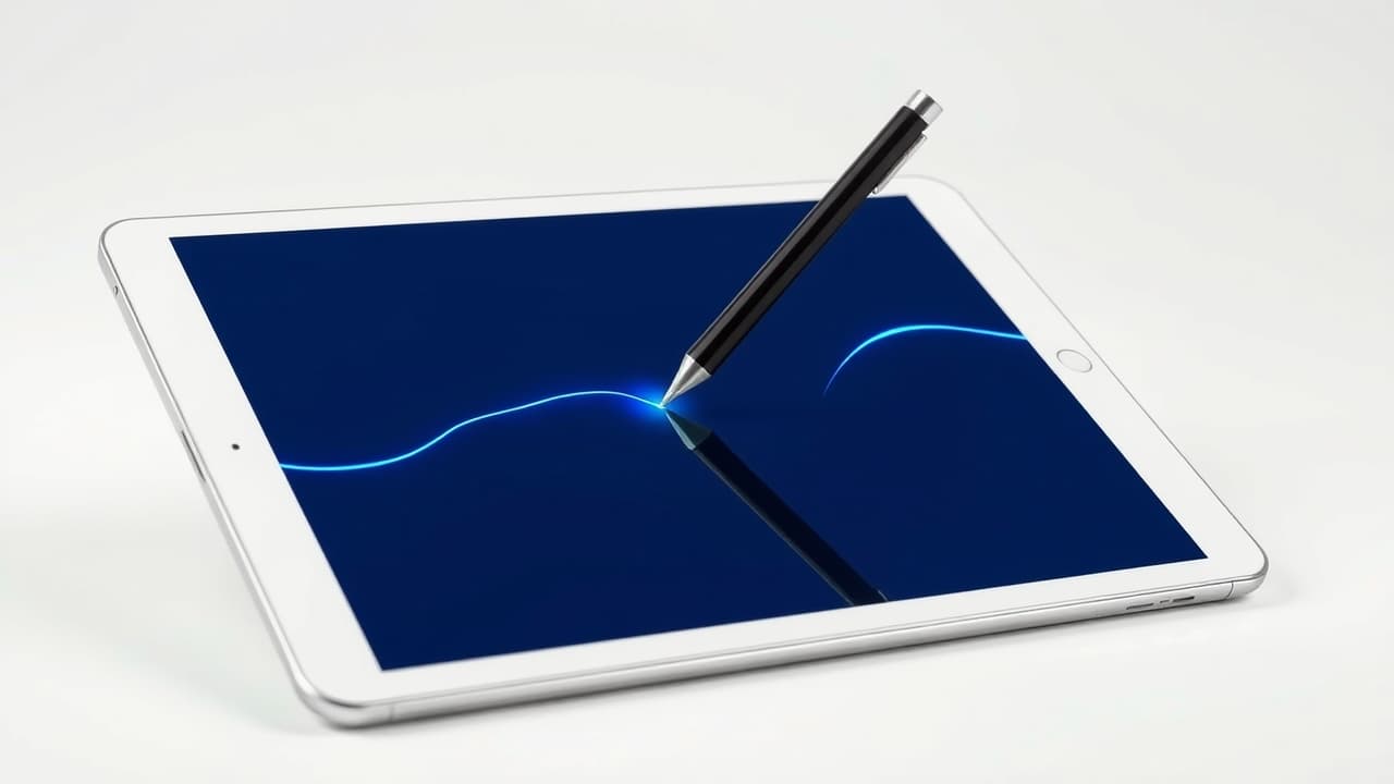 A hand holding a stylus interacting with a tablet screen, showing precision and creative use
