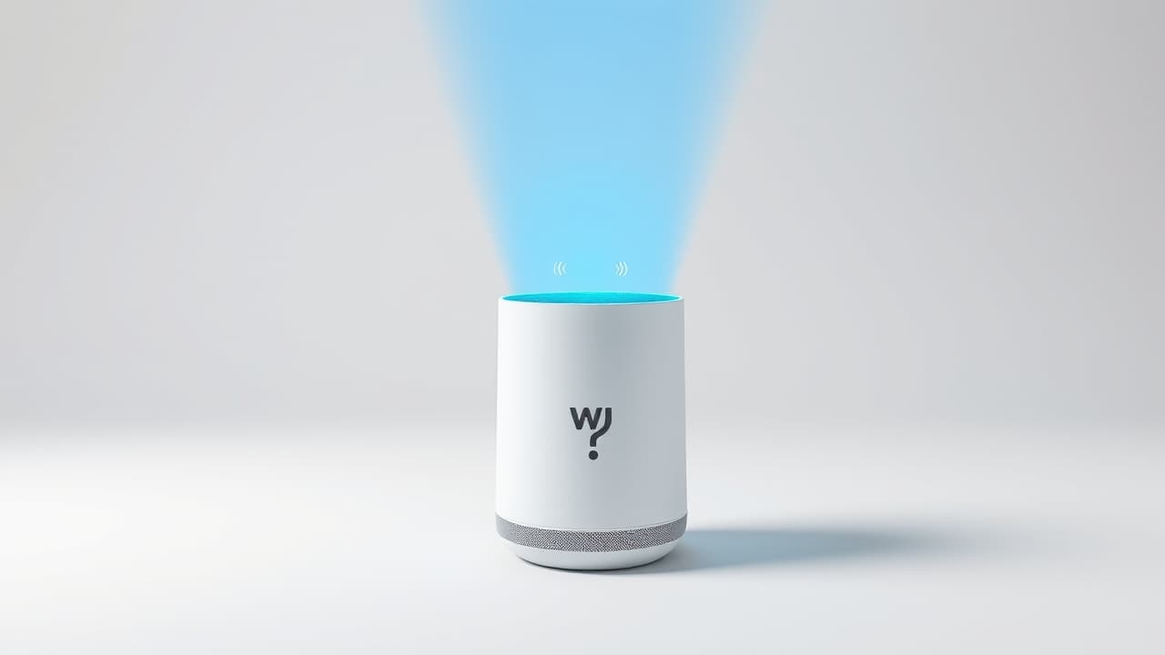 A smart speaker with a voice assistant icon, representing hands-free control and smart home integration.