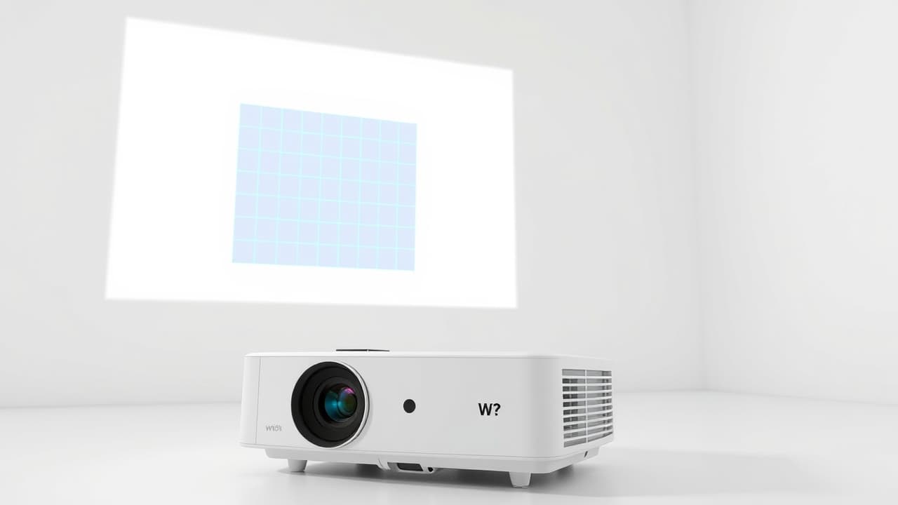 A projector automatically adjusting its image with keystone correction and autofocus for easy setup