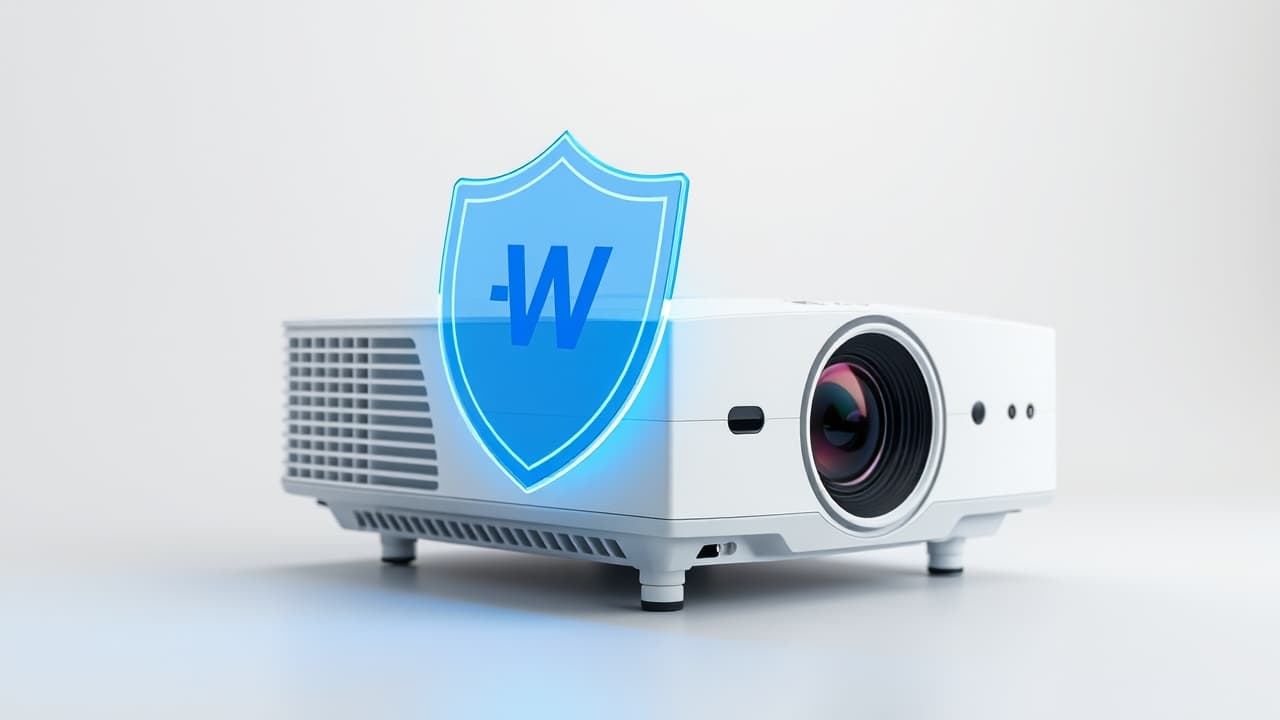 A customer service representative assisting a user with a projector issue, symbolizing good support and warranty