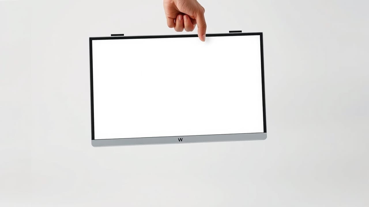 A slim, lightweight portable monitor with a built-in kickstand, connected to a laptop via USB-C