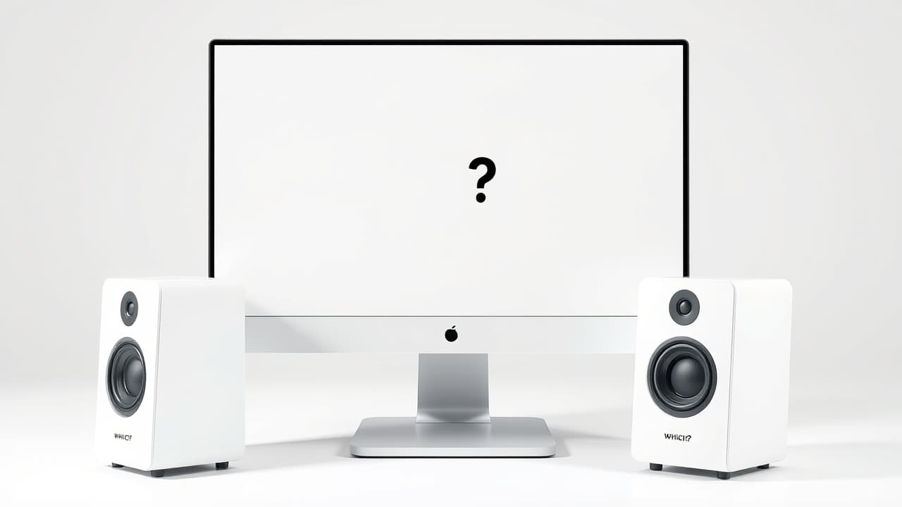 A compact computer speaker placed neatly on a cluttered desk next to a monitor, emphasizing space-saving design