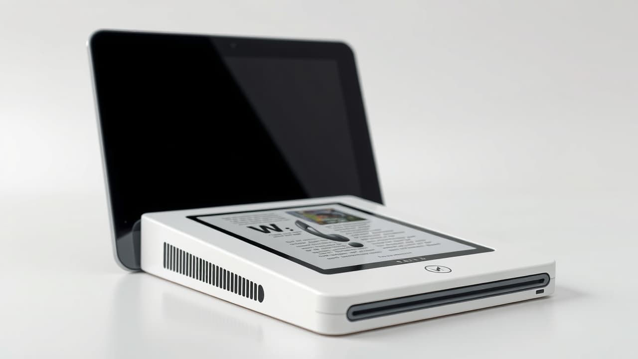 E-reader connected to wireless headphones via Bluetooth, symbolizing audiobook support
