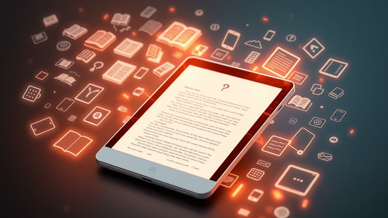 Digital books flowing from a cloud icon into an e-reader, symbolizing content availability and ecosystem integration
