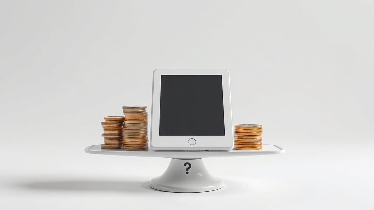 Stack of coins next to an e-reader, symbolizing the cost and value