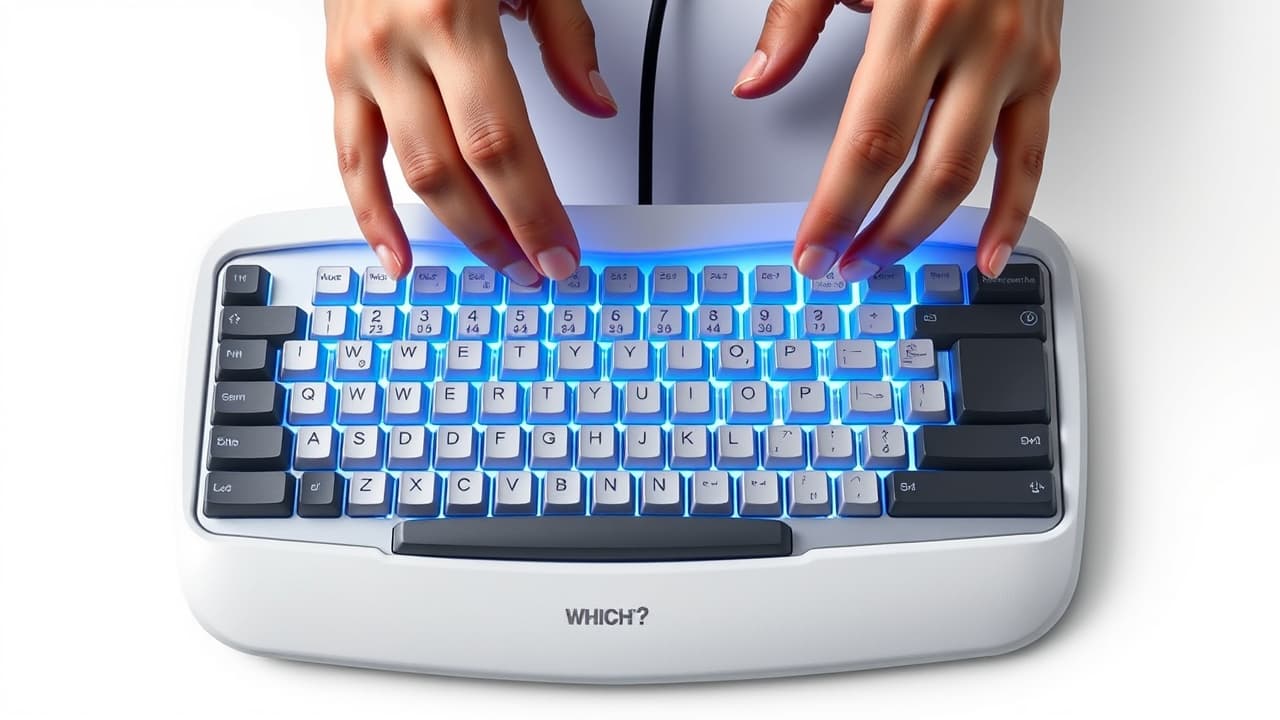 Hands resting comfortably on an ergonomic keyboard, illustrating reduced strain