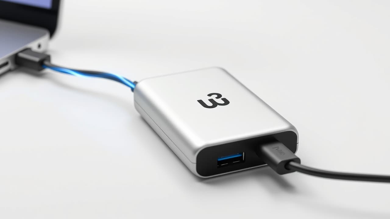 A battery icon next to an external SSD, indicating power efficiency