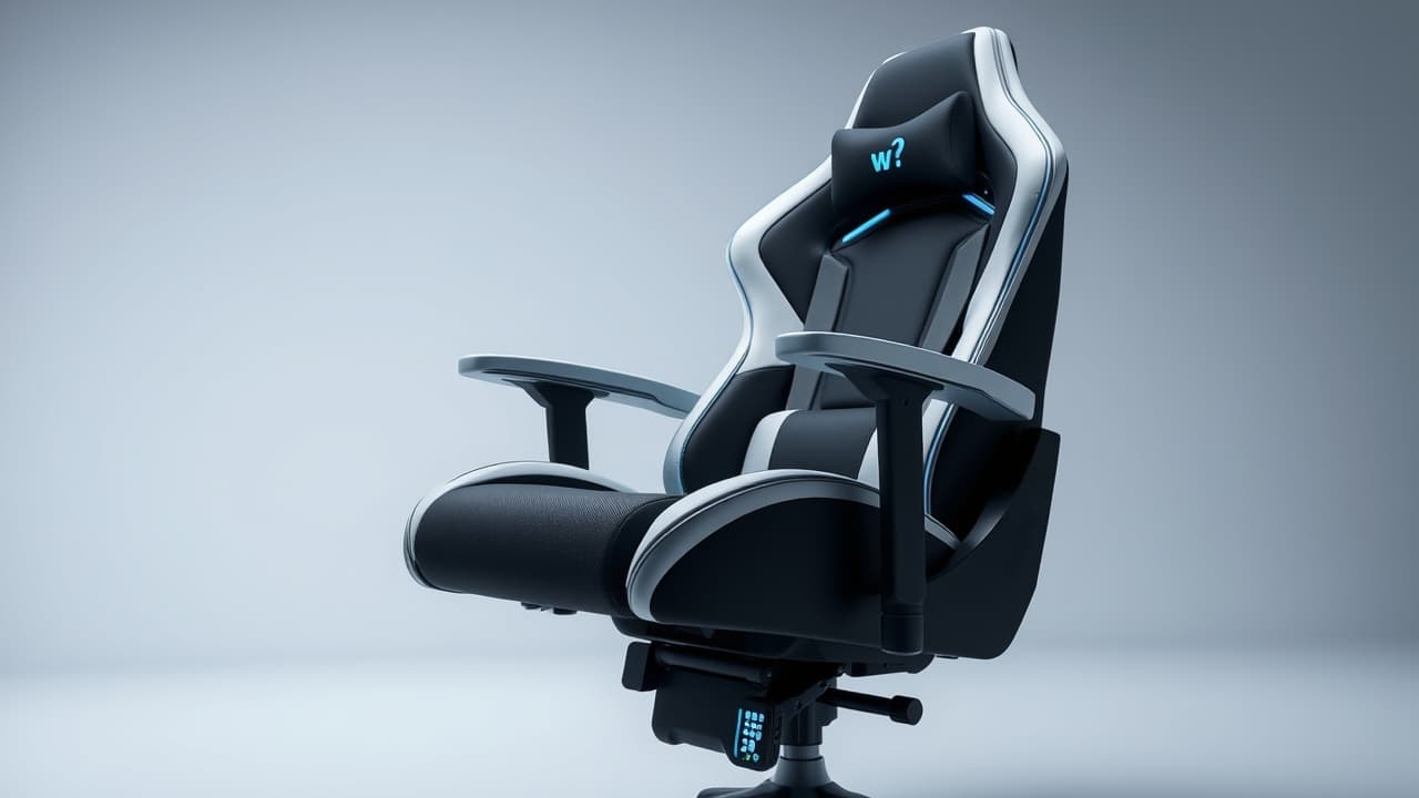 Gaming chair with integrated speakers and massage functions highlighted