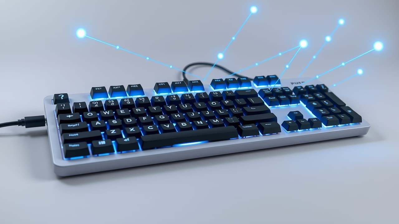Illustration showing wired USB-C connection, 2.4GHz wireless dongle, and Bluetooth symbol for keyboard connectivity.