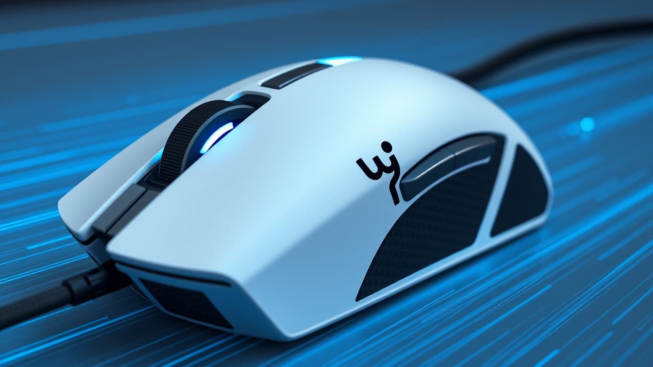 A hand adjusting DPI settings on a gaming mouse with on-screen display of sensitivity levels