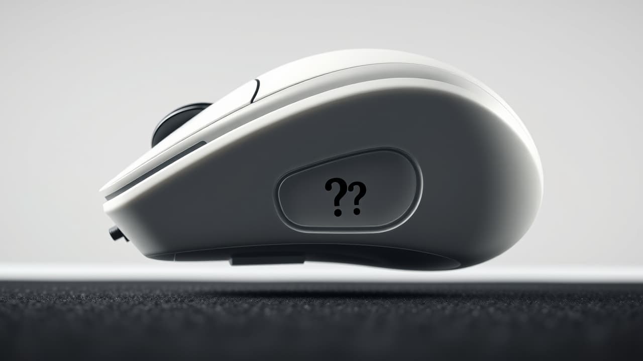 Close-up of the underside of a gaming mouse showing different types of mouse skates (PTFE, UHMWPE)