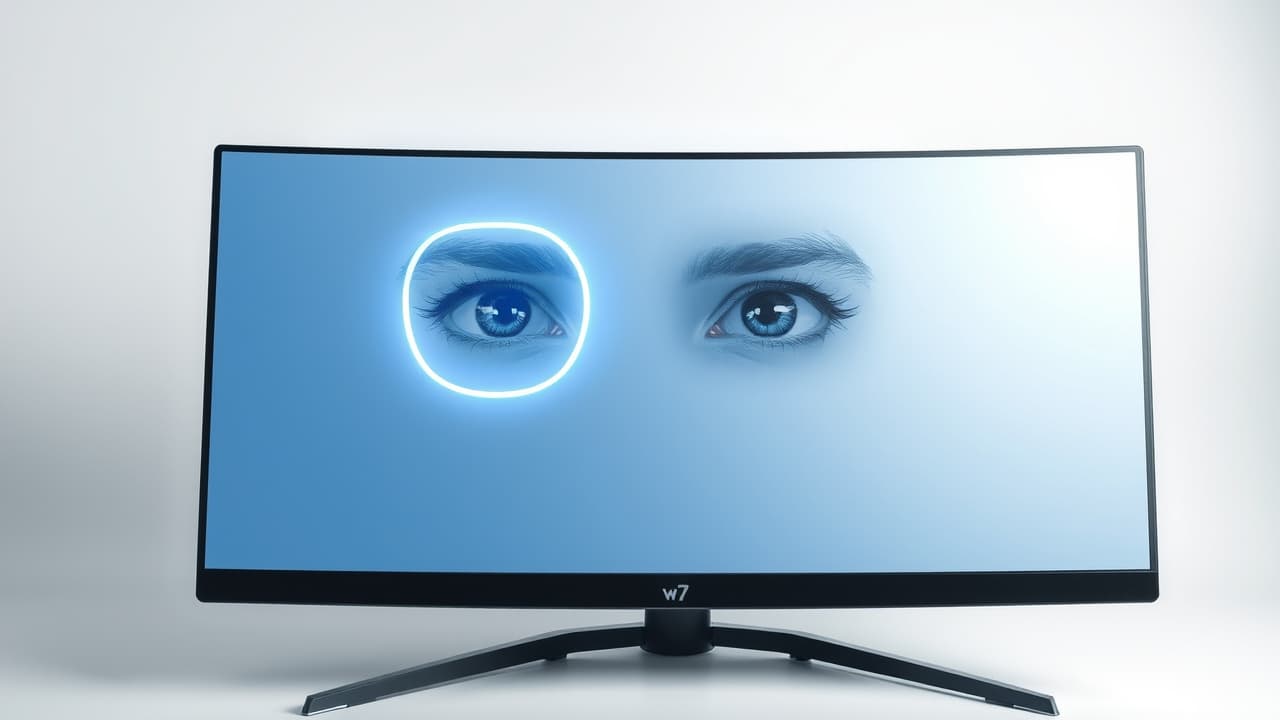 Graphic illustrating eye care features like flicker-free and low blue light technology reducing eye strain during gaming