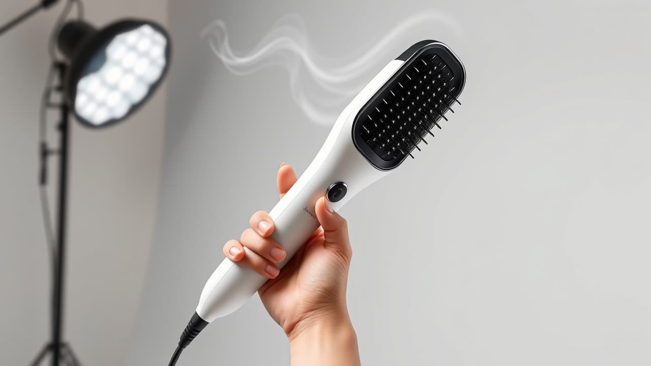 A person holding a lightweight, ergonomically designed hair dryer brush, demonstrating comfortable grip and balance.