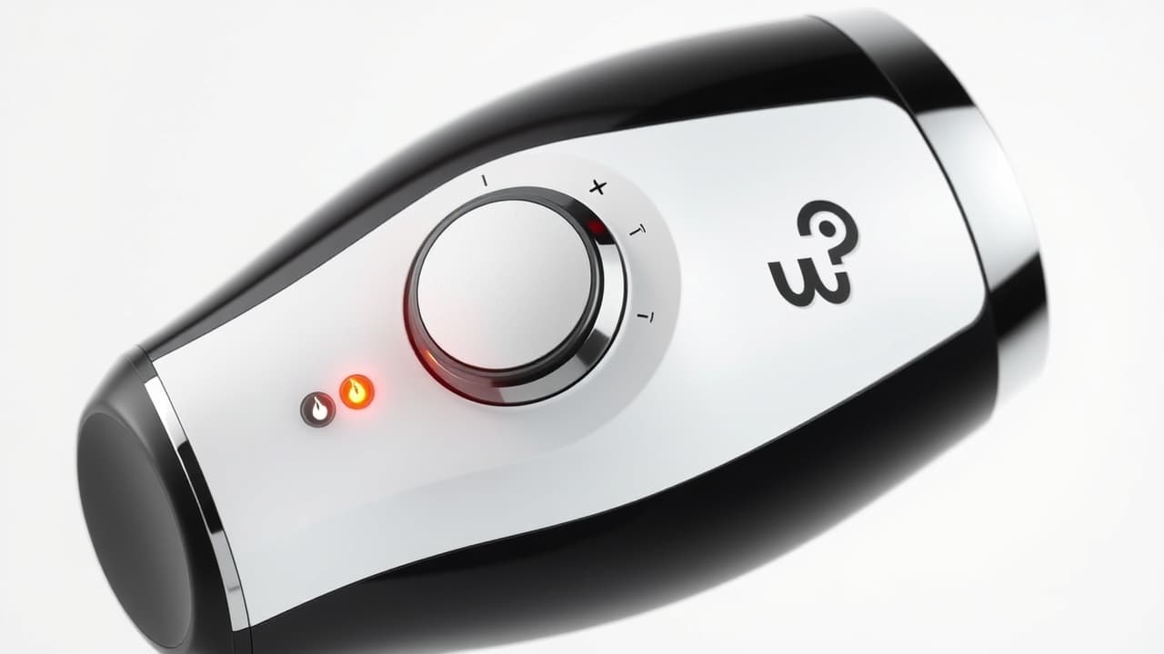 A hair dryer brush displaying various heat and speed settings, including a cool shot button.