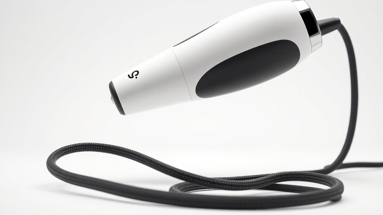 A hair dryer brush with a long, tangle-free swivel cord, emphasizing ease of movement during styling.