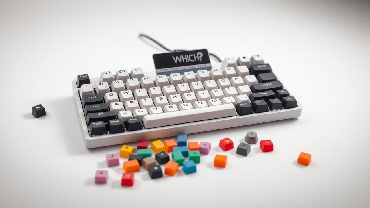 A mechanical keyboard with interchangeable keycaps and switches, showing customization potential