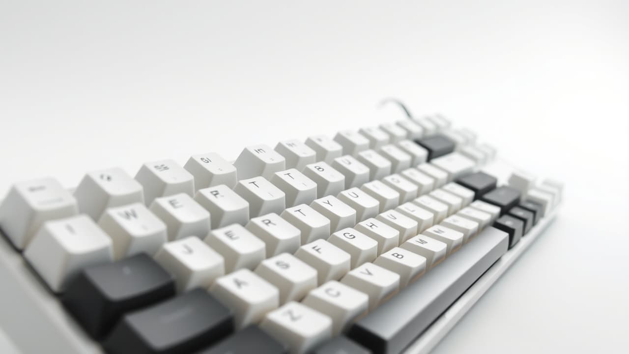 Person typing on a mechanical keyboard, with sound waves emanating from the keys