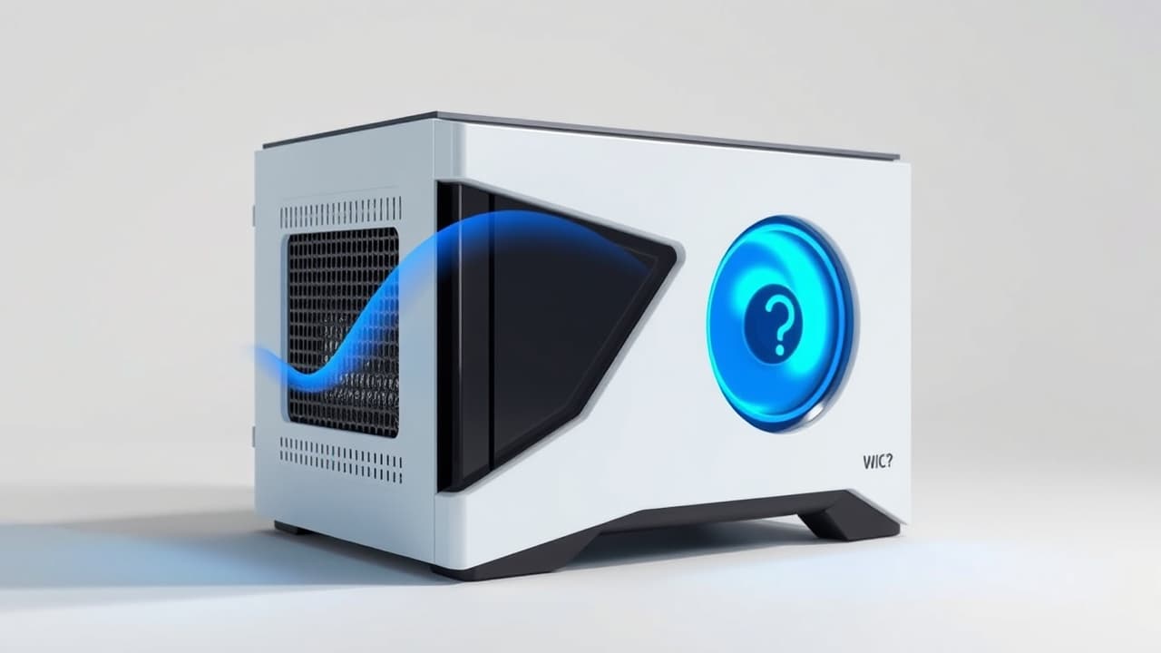 Infographic comparing noise levels and cooling efficiency of different mini desktop PC designs