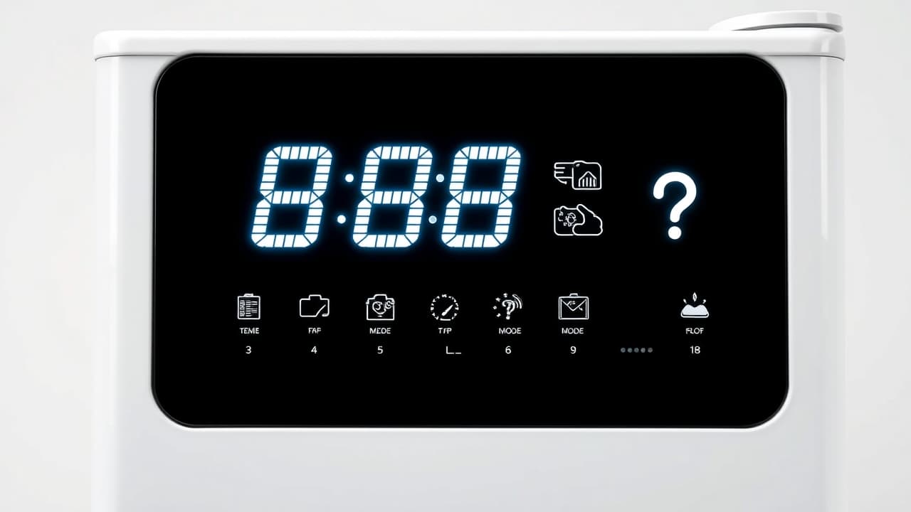 A close-up of a mini fridge's digital temperature control panel with clear display and buttons