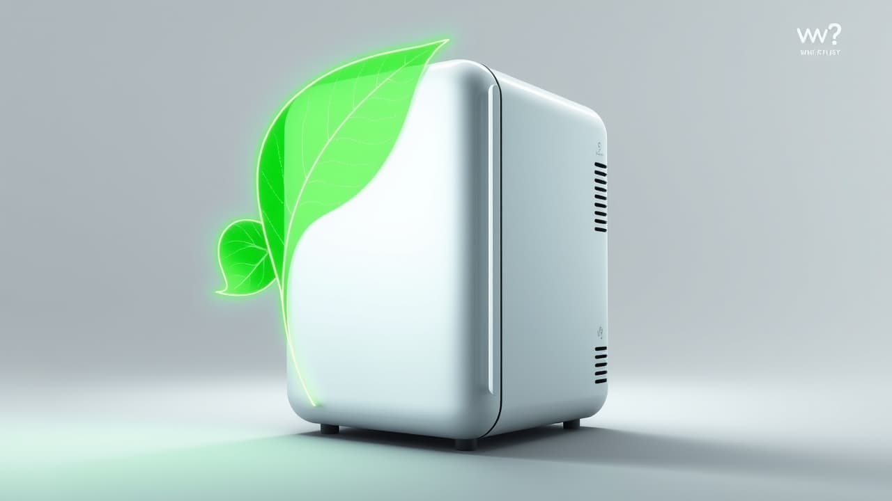 Energy Star logo on a mini fridge, indicating high energy efficiency