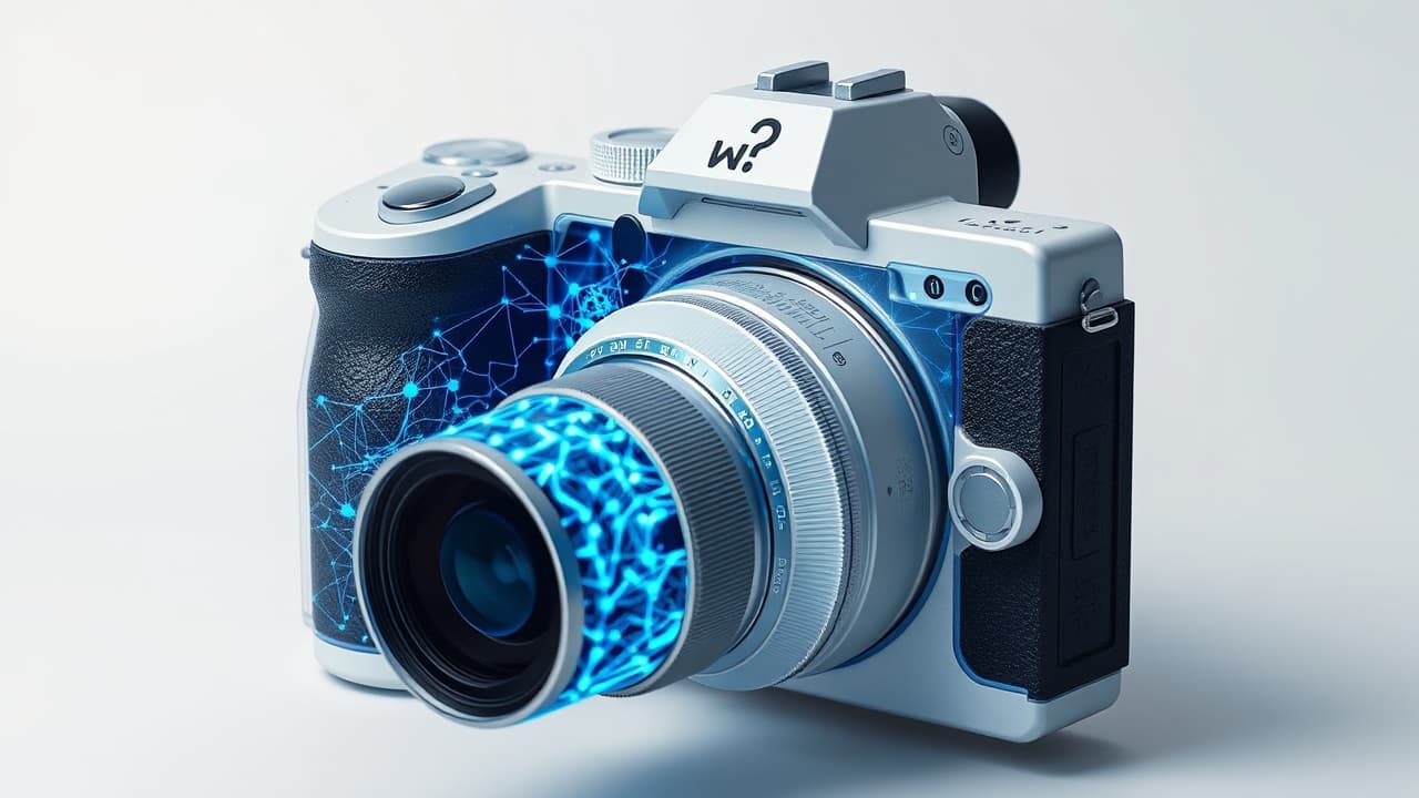 Abstract representation of artificial intelligence enhancing camera functions like autofocus and scene recognition