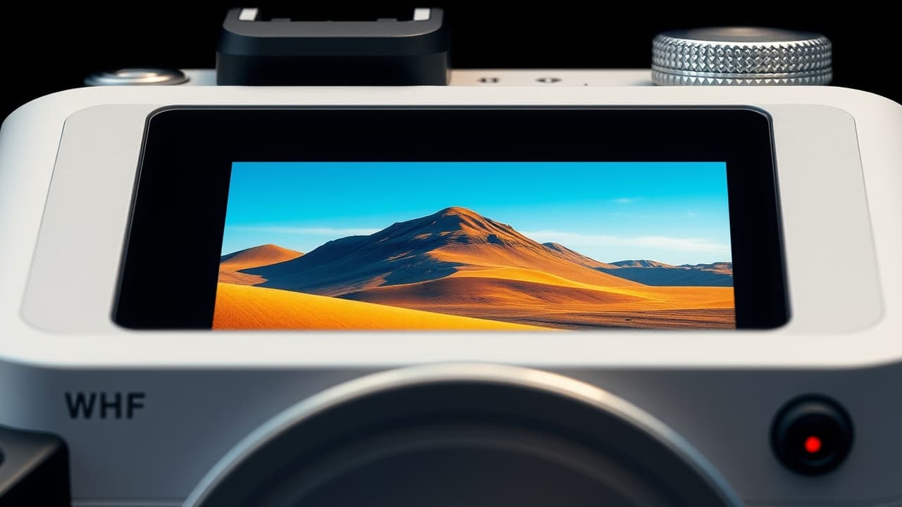 Eye looking into a high-resolution electronic viewfinder of a mirrorless camera, showing digital information overlay