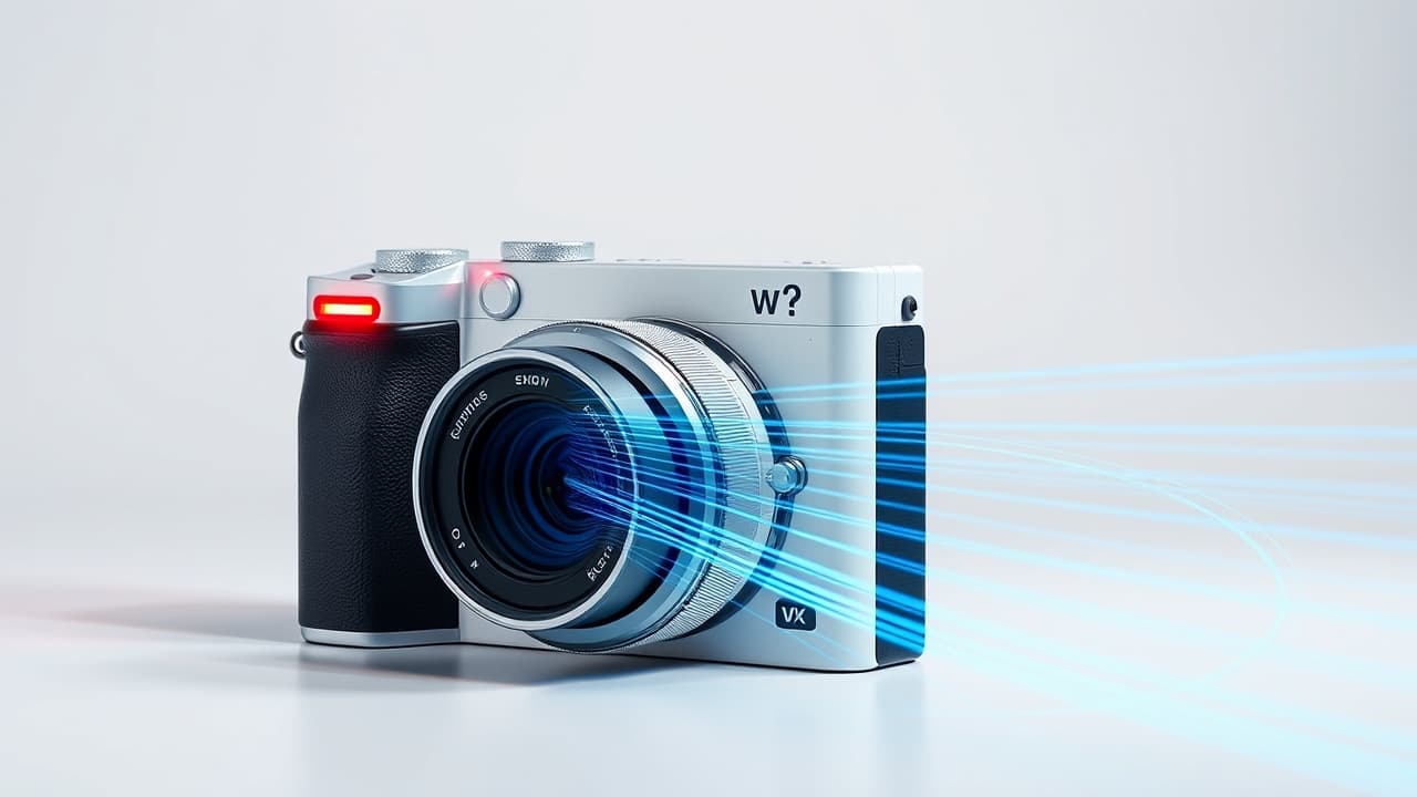 Mirrorless camera recording high-resolution 4K video with external microphone attached
