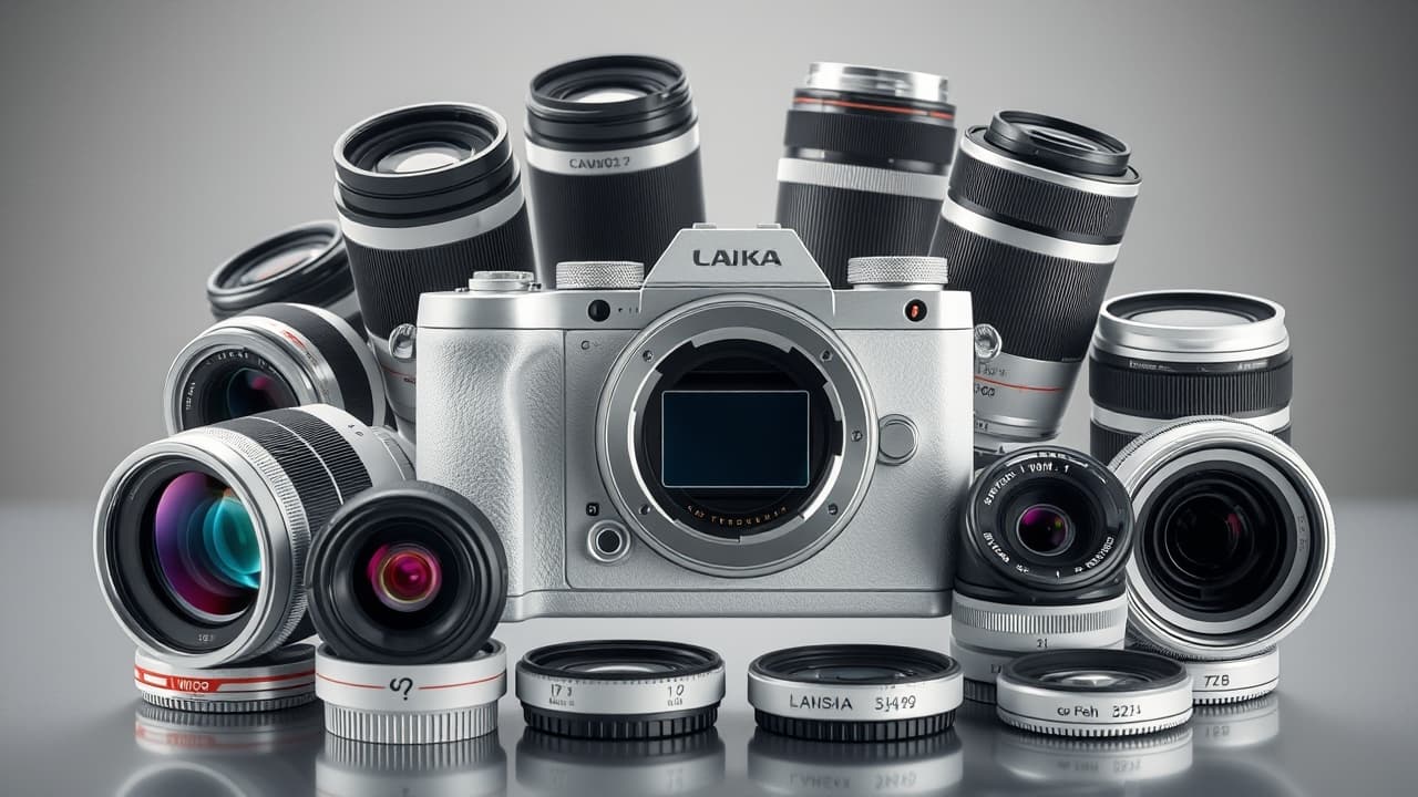 Variety of mirrorless camera lenses for different purposes like wide-angle, telephoto, and prime lenses