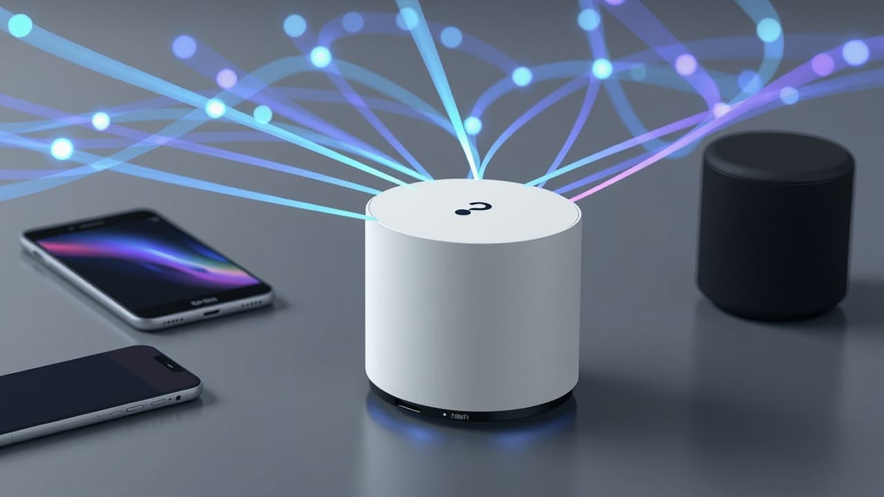 Various ports and wireless icons representing different connectivity options for a music streamer