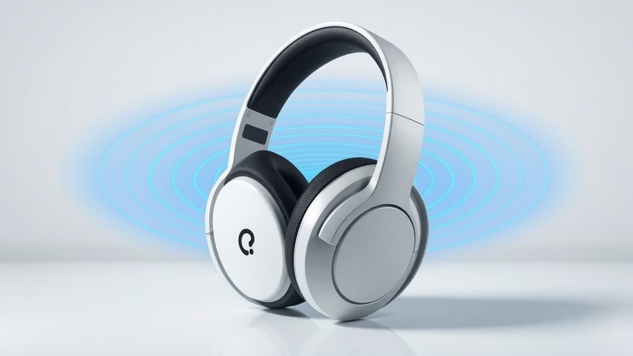 Headphones with a 3D sound wave graphic, depicting immersive audio