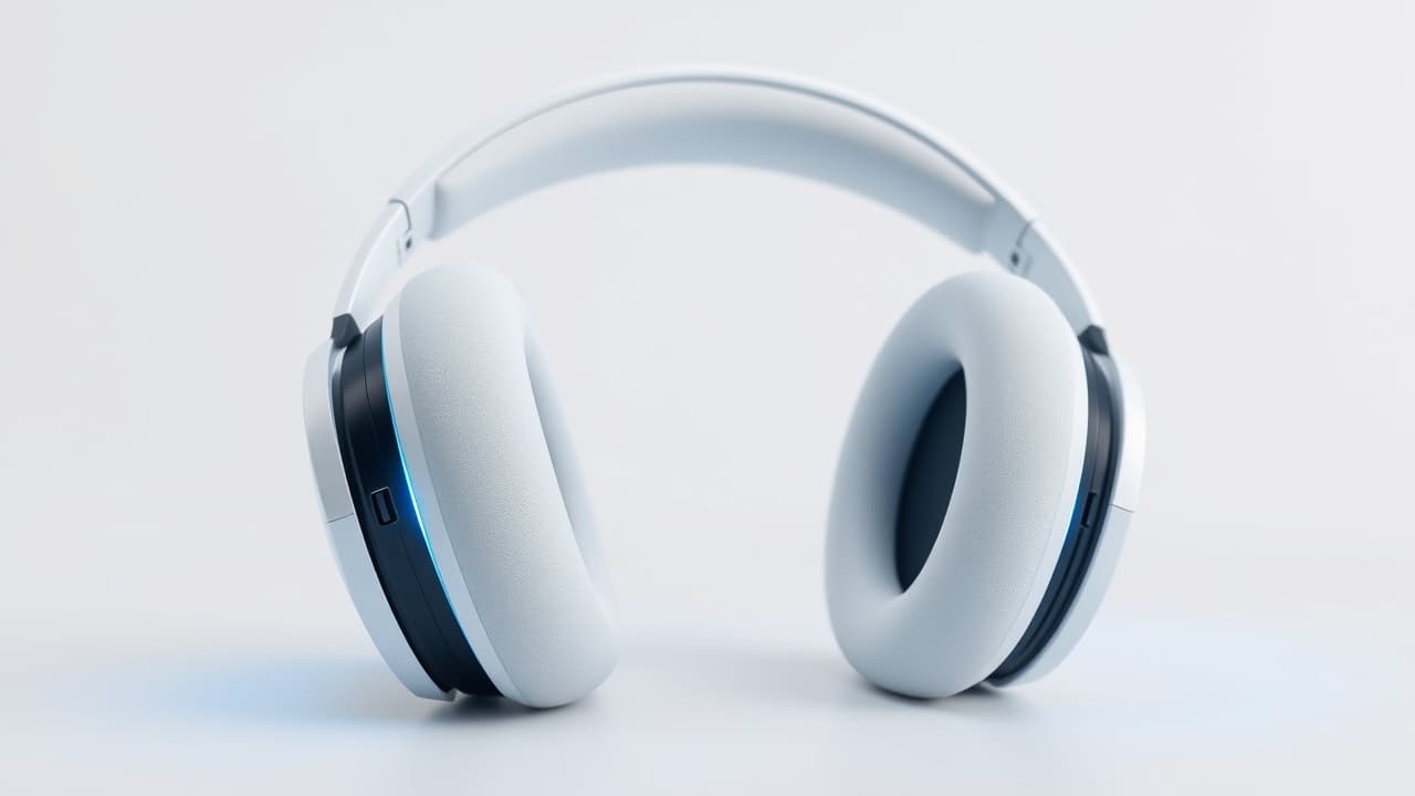 A headphone earcup with a subtle sensor light, indicating automatic play/pause functionality