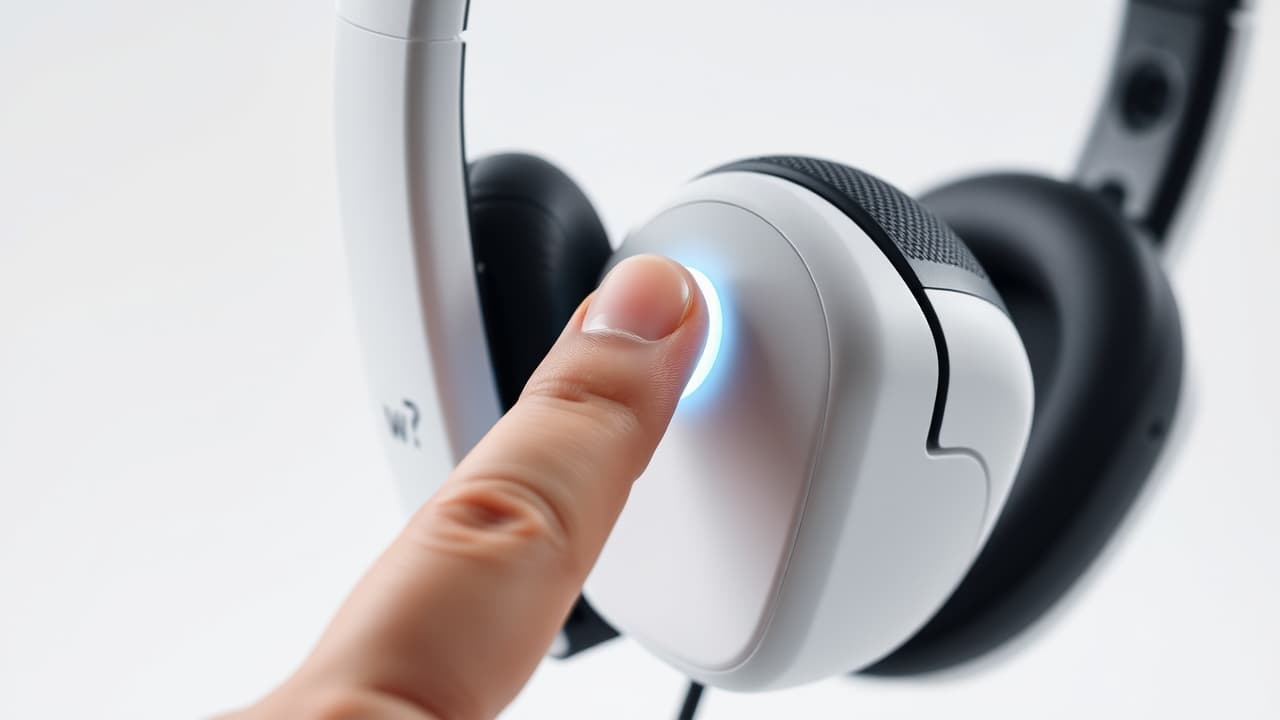 Close-up of intuitive call control buttons on a headset earcup