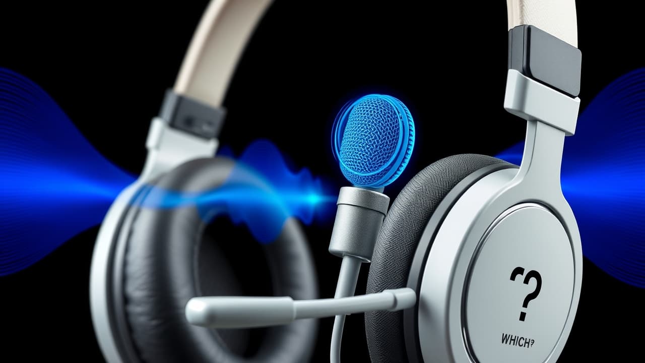 Close-up of a headset microphone with noise cancellation technology