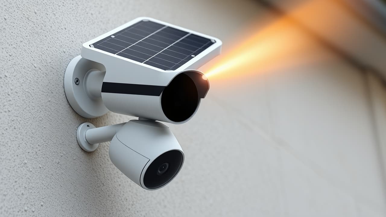 Illustrations of different power sources for outdoor security cameras: wired (PoE), battery-powered, and solar-powered