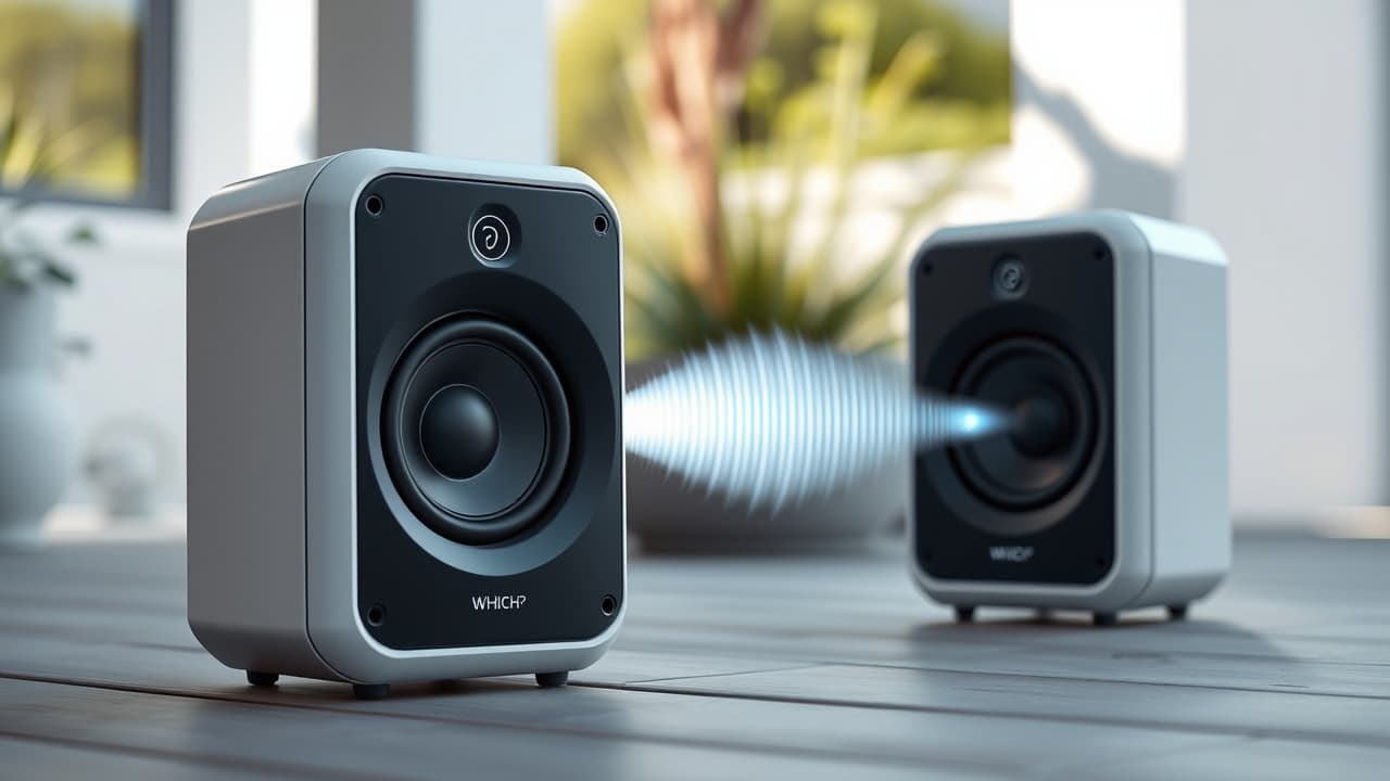Icons representing Bluetooth, Wi-Fi, and wired connections for outdoor speakers