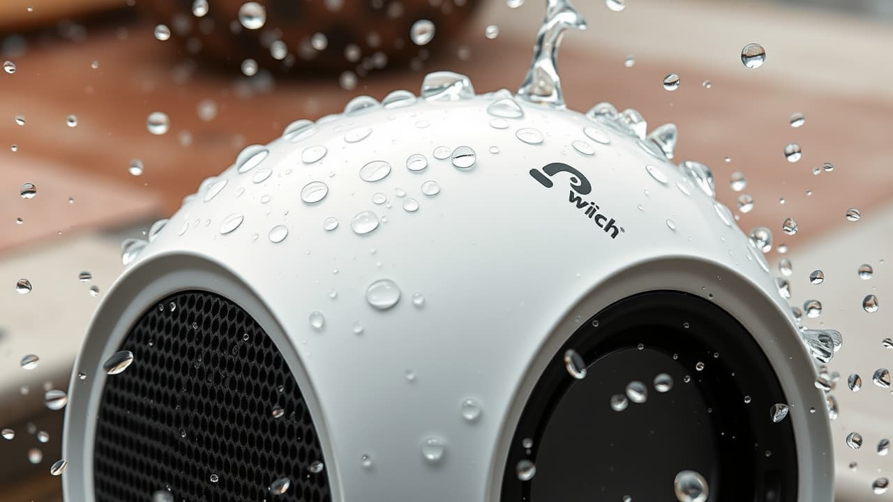Outdoor speaker with an IP67 rating being splashed with water