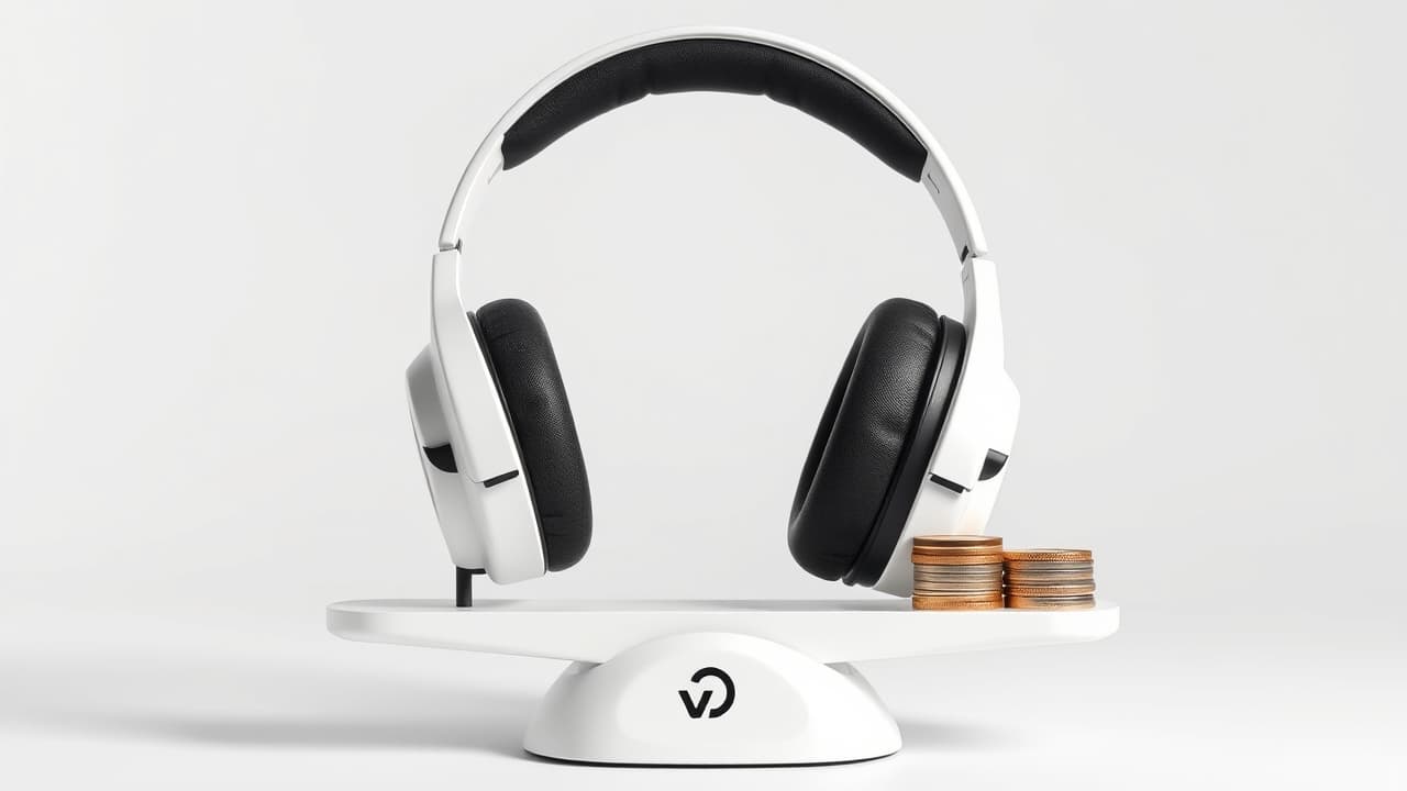 Stack of coins and a balanced scale, representing the balance between price and value for over-ear headphones