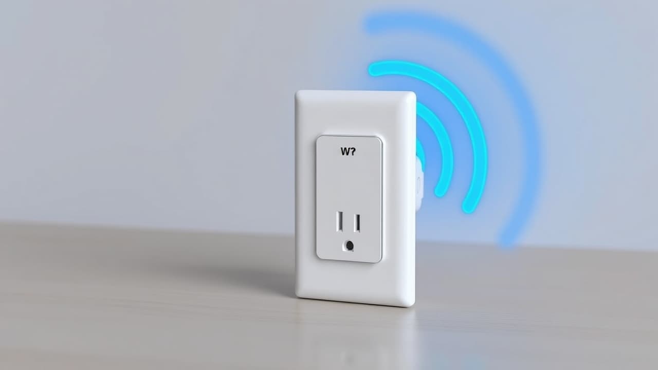 Wireless network signals connecting a smart plug to a router, symbolizing stable connectivity