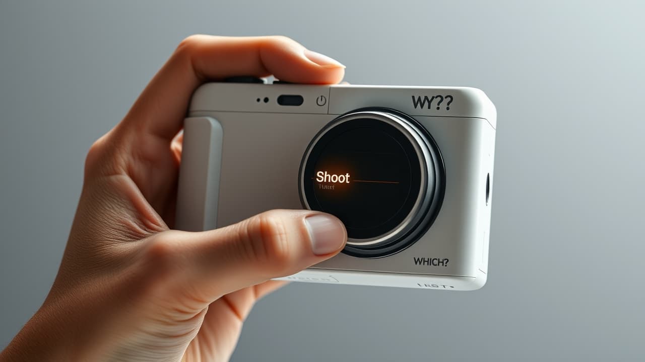 Hands operating a camera with simple, intuitive controls