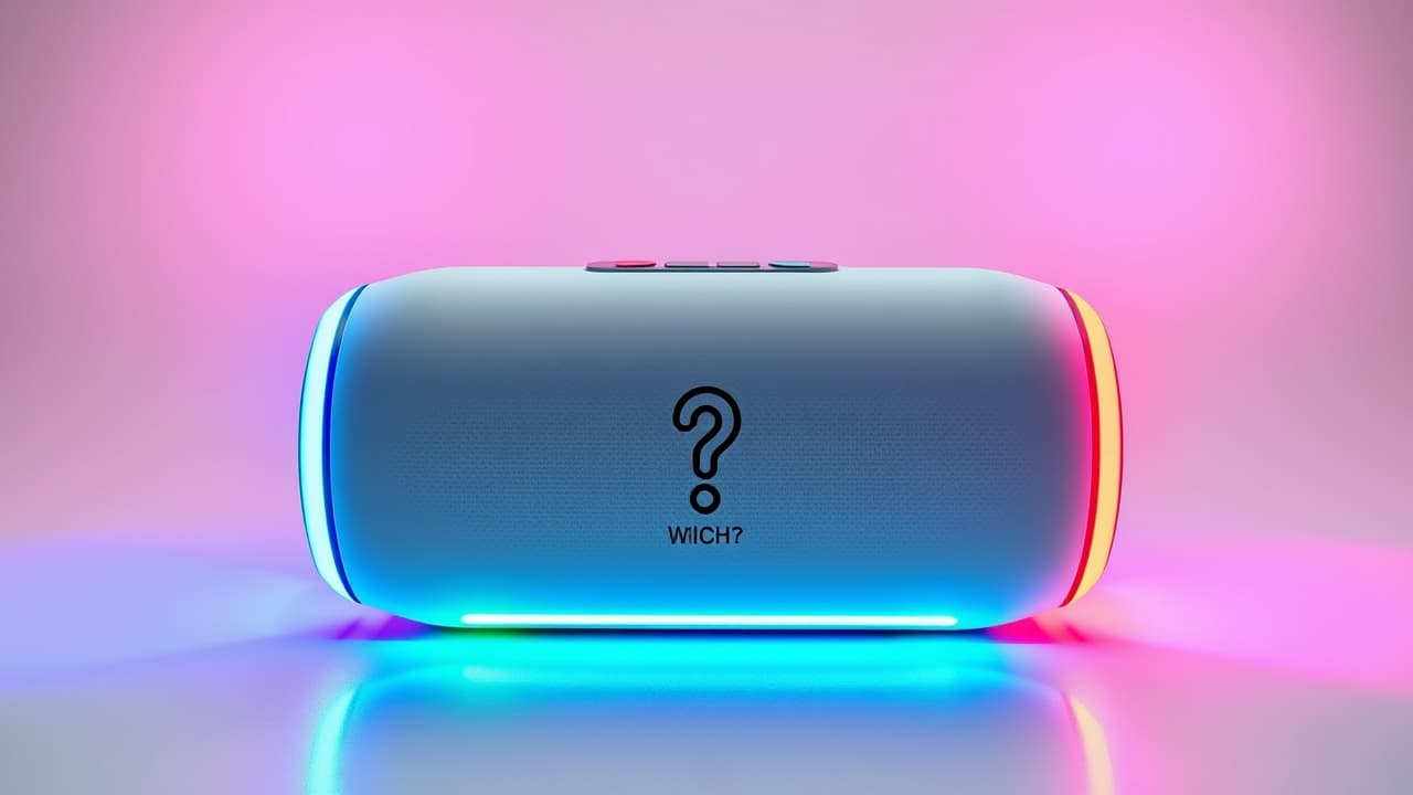 A portable Bluetooth speaker with colorful LED lights syncing to music, creating a party atmosphere