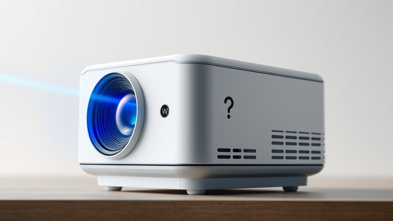 Portable projector with visible speaker grilles, emphasizing sound output