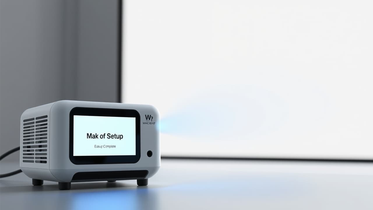 Projector automatically adjusting its image for keystone correction and autofocus on a wall