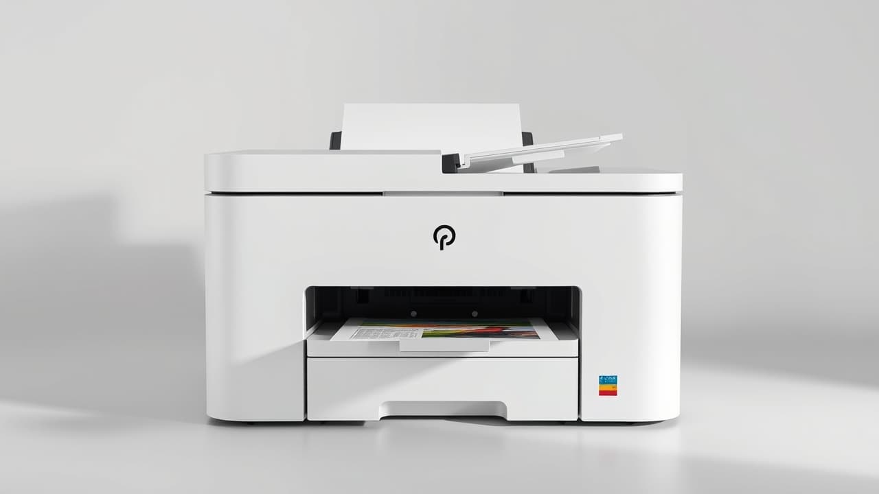 An all-in-one printer showing print, scan, copy, and fax functions